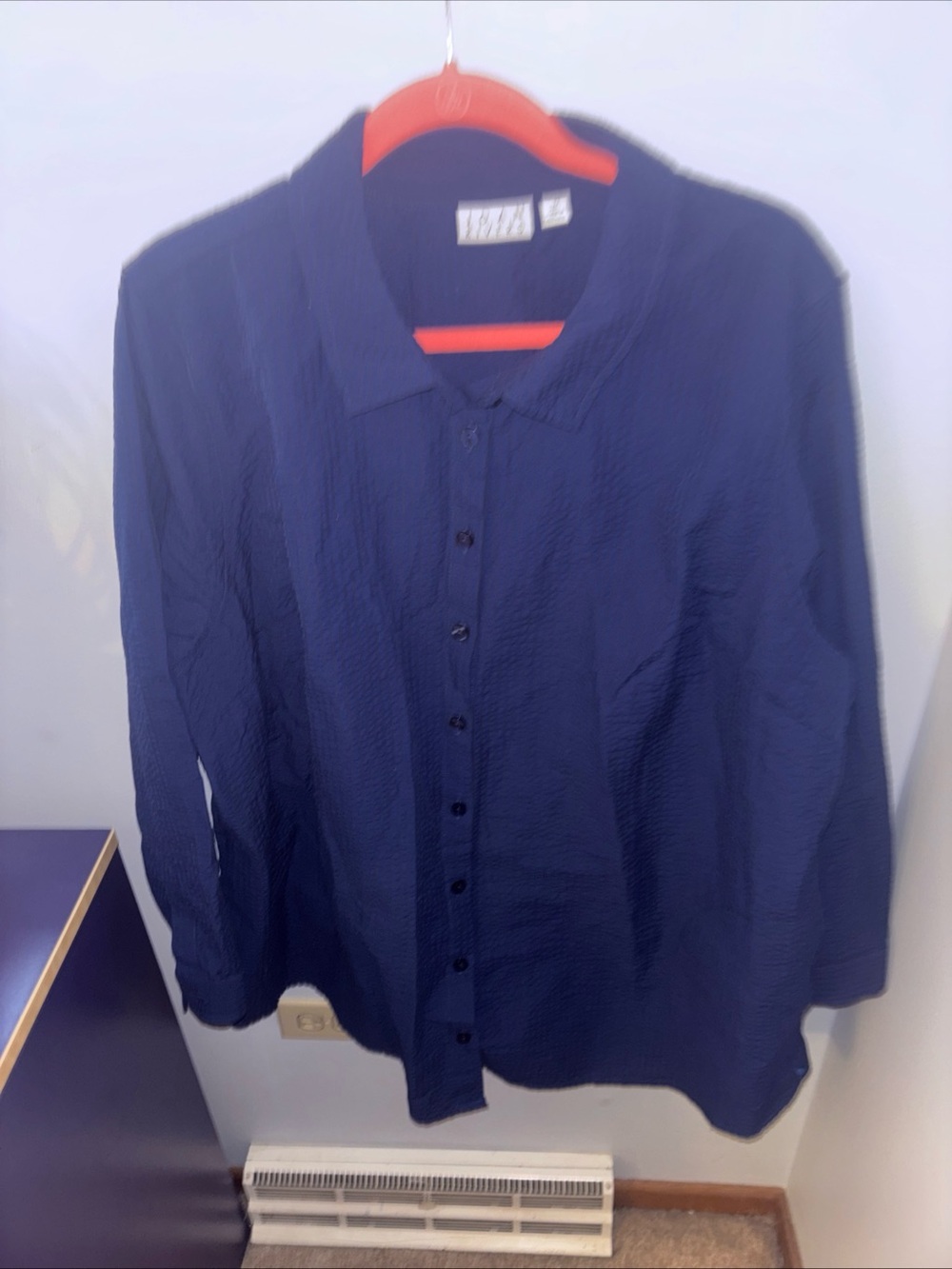 Joan Rivers Navy Textured Button-Front Shirt